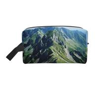 Beauty case da viaggio con stampa di cielo soleggiato e montagna per donne e uomini, borsa per il trucco di grande capacità