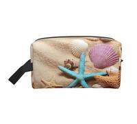 Beauty case da viaggio con stampa di conchiglie sulla spiaggia, borsa per il trucco da appendere, grande capacità, organizer versatile per donne e uomini