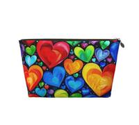 Beauty case da viaggio con stampa di cuori arcobaleno con cerniera dorata, organizer per trucchi e articoli da toeletta per donne, mamme e ragazze, Oro, One Size, Beauty case