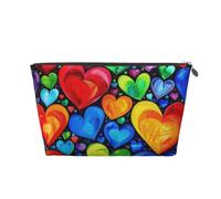 Beauty case da viaggio con stampa di cuori arcobaleno con cerniera dorata, organizer per trucchi e articoli da toeletta per donne, mamme e ragazze, Argento, One Size, Beauty case