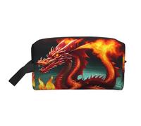 Beauty case da viaggio con stampa di Dragon King in Fire, borsa da viaggio da uomo, capiente borsa cosmetica da donna, bianco, Taglia unica