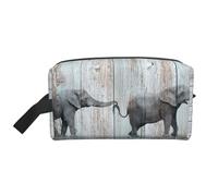 Beauty case da viaggio con stampa di elefante su legno, borsa per il trucco da appendere, grande capacità, organizer versatile per donne e uomini