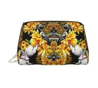 Beauty case da viaggio con stampa di elefanti e girasoli, per mamma e bambino, custodia portatile con tre scomparti interni per accessori, Oro, One Size
