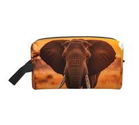 Beauty case da viaggio con stampa di elefanti e tramonto, borsa da toilette per uomo e donna, per viaggi, palestra, uso quotidiano