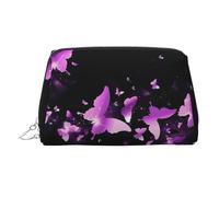 Beauty case da viaggio con stampa di farfalle, custodia portatile con tre scomparti interni per accessori, Argento, One Size