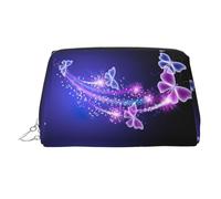 Beauty case da viaggio con stampa di farfalle, custodia portatile con tre scomparti interni per accessori, Argento, One Size