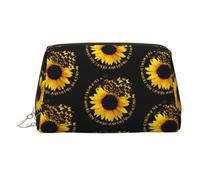 Beauty case da viaggio con stampa di farfalle e girasoli, custodia portatile con tre scomparti interni per accessori, Oro, One Size