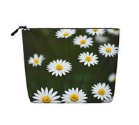 Beauty case da viaggio con stampa di fiori di crisantemo bianco selvatico, grande capacità, borsa da viaggio per il trucco per le donne, per uso quotidiano e viaggio, Nero , Taglia unica