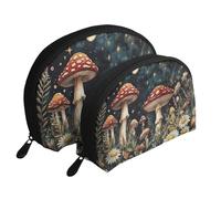 Beauty case da viaggio con stampa di funghi e foresta magica notturna, 2 pezzi, portatile, da viaggio, bianco, Taglia unica