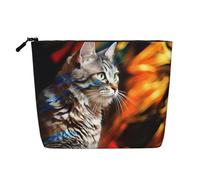 Beauty case da viaggio con stampa di gatti di arte moderna della metà del secolo, grande capacità, borsa per il trucco da viaggio per le donne, per uso quotidiano e viaggio, Nero , Taglia unica