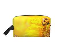 Beauty case da viaggio con stampa di girasole con farfalla e sole, borsa per il trucco da appendere, grande capacità, organizer versatile per donne e uomini
