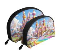 Beauty case da viaggio con stampa di lecca-lecca e castello gelato bandiera arcobaleno 2 pezzi portatile Shell Travel Toiletry Bag, bianco, Taglia unica