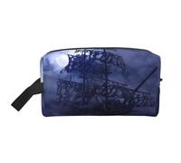 Beauty case da viaggio con stampa di luna piena con barca a vela pirata borsa per il trucco da appendere grande capacità organizer versatile per donne e uomini