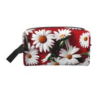 Beauty case da viaggio con stampa di margherite rosse e margherite bianche, borsa da viaggio impermeabile e leggera per le vacanze