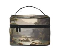 Beauty case da viaggio con stampa di montagne e fiumi. Borsa per cosmetici da donna alla moda, grande organizer da viaggio