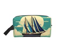 Beauty case da viaggio con stampa di navi a vela e paesaggio, borsa per cosmetici, per uomini e donne, per viaggi, palestra, uso quotidiano