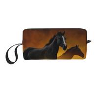 Beauty case da viaggio con stampa di note musicali bianche e nere, borsa per il trucco, semplice e portatile, con cerniera, per donne, Cavalli Neri Rosso Nuvole Incandescenti, One Size, Astuccio per