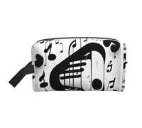 Beauty case da viaggio con stampa di note musicali in bianco e nero, borsa da toilette per uomo e donna, per viaggi, palestra, uso quotidiano