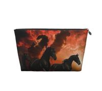 Beauty case da viaggio con stampa di nuvole rosse e cavalli neri, con cerniera dorata, organizer per trucchi e articoli da toeletta per donne, mamme e ragazze, Argento, One Size, Beauty case