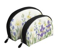 Beauty case da viaggio con stampa di orchidee e fiori selvatici, 2 pezzi, portatile, da viaggio, bianco, Taglia unica