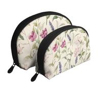 Beauty case da viaggio con stampa di orchidee primaverili e fiori selvatici, 2 pezzi, portatile, da viaggio, bianco, Taglia unica