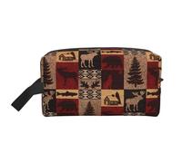 Beauty case da viaggio con stampa di orso, cervo, pesci, borsa per il trucco, grande capacità, organizer versatile per donne e uomini