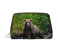 Beauty case da viaggio con stampa di orso marrone, con cerniera, grande, adatta per casa e viaggio