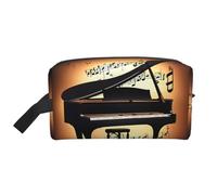 Beauty case da viaggio con stampa di pianoforte, violino e note musicali, borsa da viaggio da uomo, capiente borsa per cosmetici da donna, bianco, Taglia unica