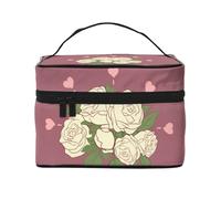 Beauty case da viaggio con stampa di rosa bianca dell'amore. Borsa per cosmetici da donna alla moda, grande organizer da viaggio