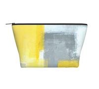 Beauty case da viaggio con stampa di sigillo di arpa, borsa per trucchi da viaggio con trapezio, trousse per cosmetici, trousse organizer da donna, Pittura d'arte astratta grigia e gialla, One Size