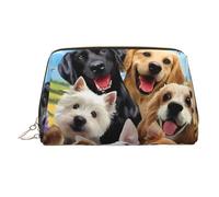 Beauty case da viaggio con stampa di simpatici cani da compagnia, con cerniera, grande borsa da viaggio adatta per casa e viaggio