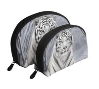Beauty case da viaggio con stampa di tigre bianca nella neve, 2 pezzi, portatile, borsa da toeletta da viaggio, borsa organizer per cosmetici da donna