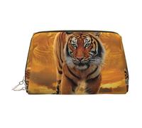 Beauty case da viaggio con stampa di tigre che sorge e sole, con cerniera, grande, adatta per casa e viaggio