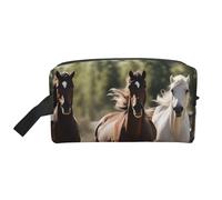 Beauty case da viaggio con stampa di tre cavalli che corrono, trousse per cosmetici, borsa per tolietry da appendere per donne e uomini, palestra quotidiana