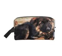 Beauty case da viaggio con stampa di un cucciolo di pastore tedesco, spaziosa borsa per cosmetici da donna borsa da toilette per uomo, bianco, Taglia unica