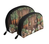 Beauty case da viaggio con stampa "It's A Rabbit and A Carot", 2 pezzi, portatile, con conchiglie, bianco, Taglia unica