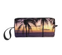 Beauty case da viaggio con stampa leopardata e fiori, custodia per trucco semplice e portatile con cerniera per donne, Sunset Beach Palm Tree, One Size, Astuccio per trucchi
