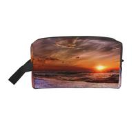 Beauty case da viaggio con stampa mare e alba sulla spiaggia, borsa per il trucco da appendere, grande capacità, organizer versatile per donne e uomini