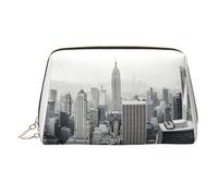 Beauty case da viaggio con stampa New York in bianco e nero con cerniera, grande borsa da viaggio adatta per casa e viaggio