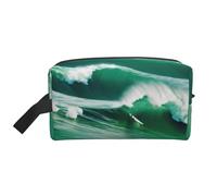 Beauty case da viaggio con stampa Ocean Green Wave Surf 02, trousse per trucchi, borsa per cosmetici, borsa per tolietry da appendere per donne e uomini, palestra quotidiana