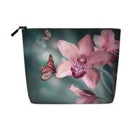 Beauty case da viaggio con stampa primaverile morbida e fresca con orchidea, fiore e farfalla, borsa da viaggio per trucchi, custodia portatile per trucco da donna, Nero , Taglia unica