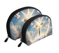 Beauty case da viaggio con stampa The Glorious Cross e The Holy Book, 2 pezzi, bianco, Taglia unica