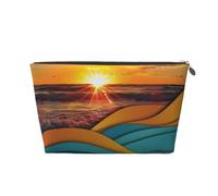 Beauty case da viaggio con stampa tramonto e alba con onde marine, con cerniera dorata, organizer per trucchi e articoli da toeletta per donne, mamme e ragazze, Argento, One Size, Beauty case