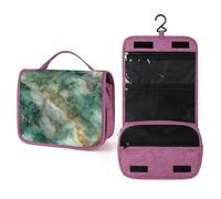 Beauty case da viaggio con texture in marmo verde per donne, organizer da appendere per trucco con gancio per shampoo