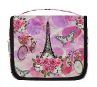 Beauty case da viaggio con torre Eiffel di Parigi, bicicletta, fiore, per donne, uomini, bambini, ragazzi e ragazze, borsa da bagno da appendere per articoli da toeletta cosmetici organizer per