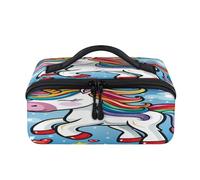 Beauty case da viaggio con unicorno arcobaleno carino astuccio portatile impermeabile aperto piatto articoli da toeletta cosmetici organizer da viaggio per donne uomini