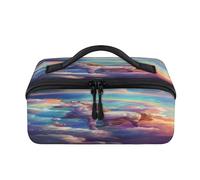 Beauty case da viaggio con unicorno arcobaleno e cavallo, portatile, impermeabile, aperto e piatto, per articoli da toeletta cosmetici, organizer da viaggio per donne e uomini
