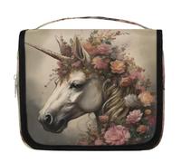 Beauty case da viaggio con unicorno e fiore, per donne, uomini, bambini, ragazzi e ragazze, da appendere, per cosmetici e trucchi, Colore, L, Organizer per borse