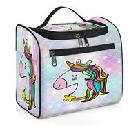 Beauty case da viaggio con unicorno magico a forma di squame di pesce, per donne, uomini, ragazze e ragazzi, borsa da toilette da 11,2 l, borsa da toilette da appendere per cosmetici, borsa da doccia,