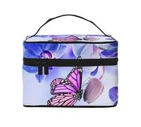 Beauty case da viaggio con vista sul mare e tramonto, da donna, impermeabile, borsa per cosmetici pieghevole, idea regalo per insegnanti, Fiori., Taglia unica